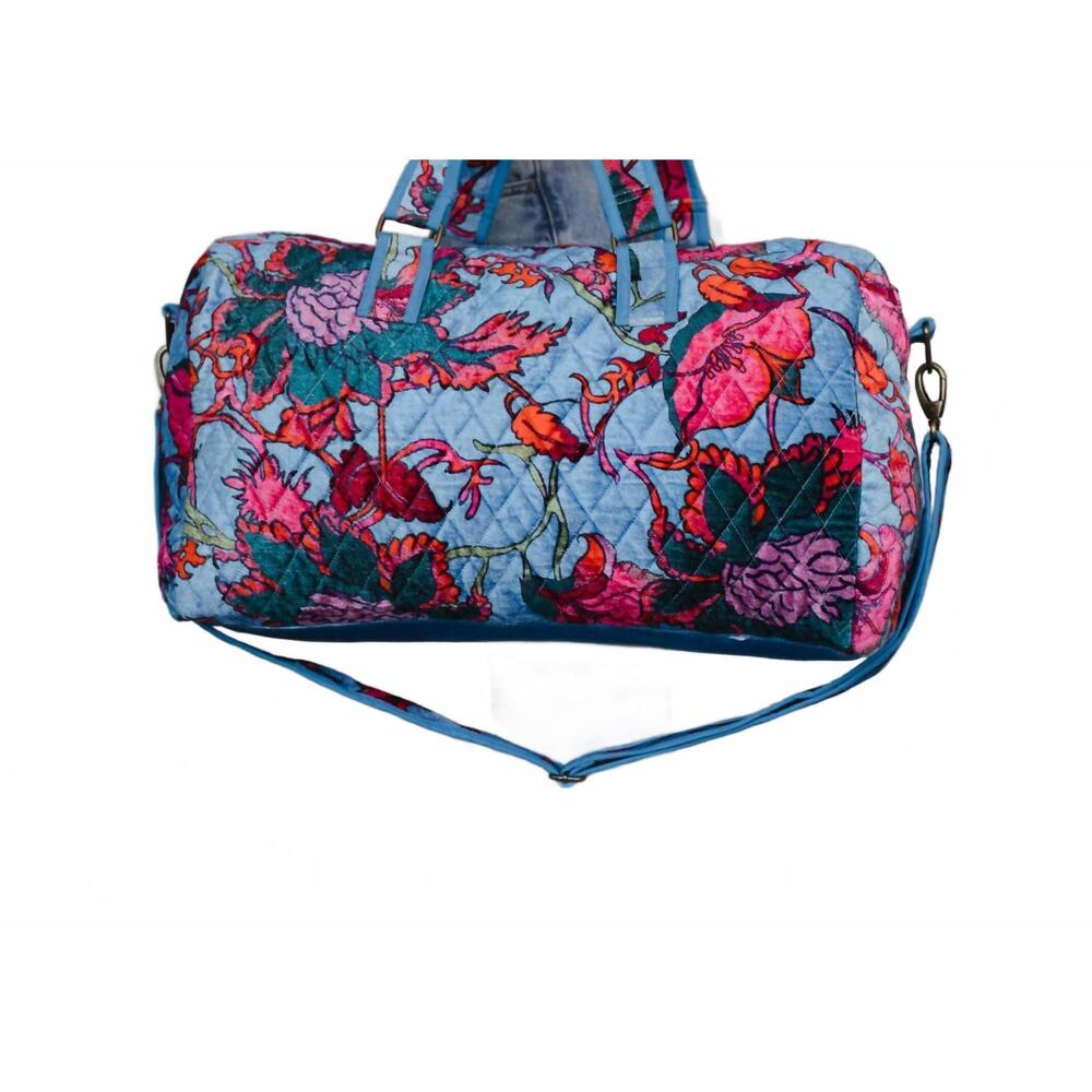 NEW PANACHE APPAREL women's velvet floral duffel bag in bright blue and multicol
